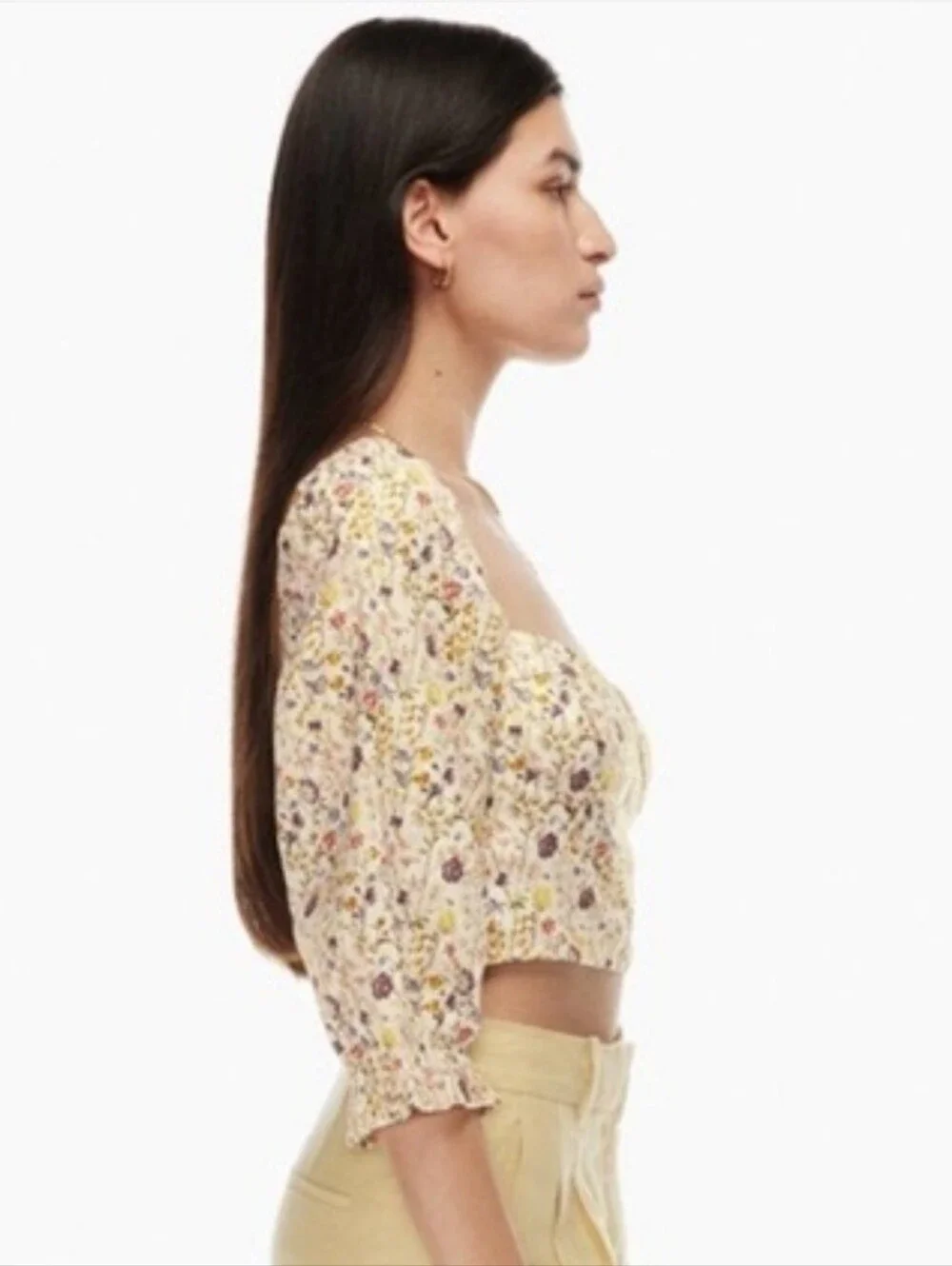 Aritzia Wilfred Villet Linen Floral Blouse in White in Medium - Picture 4 of 9